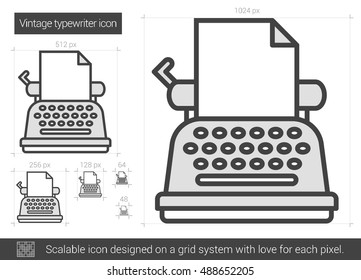 Vintage typewriter vector line icon isolated on white background. Vintage typewriter line icon for infographic, website or app. Scalable icon designed on a grid system.