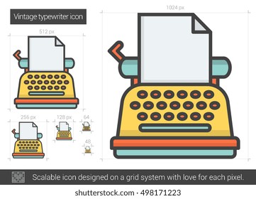 Vintage typewriter vector line icon isolated on white background. Vintage typewriter line icon for infographic, website or app. Scalable icon designed on a grid system.