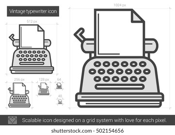 Vintage typewriter vector line icon isolated on white background. Vintage typewriter line icon for infographic, website or app. Scalable icon designed on a grid system.