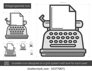 Vintage typewriter vector line icon isolated on white background. Vintage typewriter line icon for infographic, website or app. Scalable icon designed on a grid system.