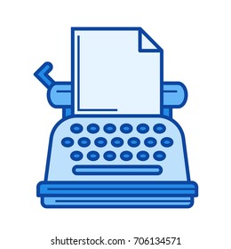 Vintage typewriter vector line icon isolated on white background. Vintage typewriter line icon for infographic, website or app. Blue icon designed on a grid system.
