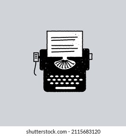 Silhouette de máquina de escribir de época. Aislado en gris. Ilustración del vector