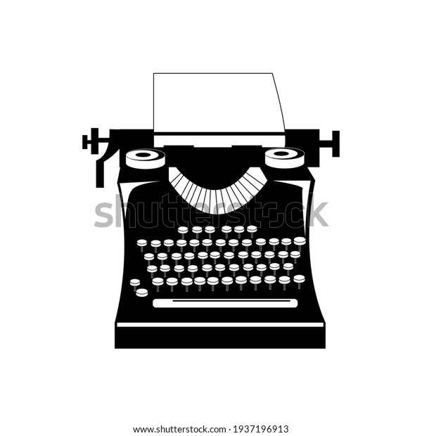 Vintage\
typing machine silhouette. Isolated on\
white.