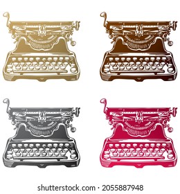 Vintage Typing Machine Silhouette Vector Illustration. Old Typewriter Icon Isolated On A White Background
