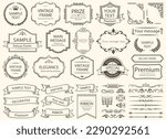 Vintage typographic design elements set. Labels and badges, retro ribbons, luxury ornate logo symbols, calligraphic swirls, flourishes. Vector set border.