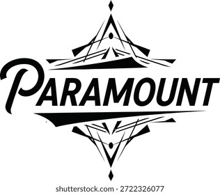 Vintage typographic vector of Paramount wordmark decorative geometric line art emblem for branding identity apparel packaging labels posters