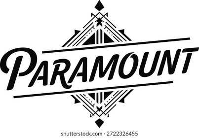 Vintage typographic vector of Paramount wordmark decorative geometric emblem for branding packaging apparel posters labels marketing designs