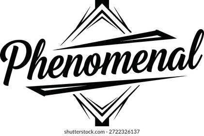 Vintage typographic vector of Phenomenal wordmark decorative geometric line art emblem for branding identity apparel packaging labels posters