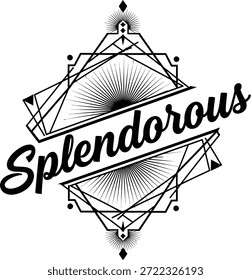Vintage typographic vector of Splendorous wordmark decorative geometric emblem for branding packaging apparel posters labels marketing designs