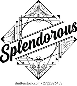 Vintage typographic vector of Splendorous wordmark decorative geometric emblem for branding packaging apparel posters labels marketing designs
