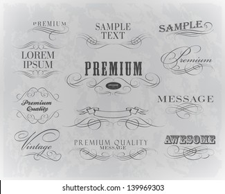 Vintage typography, calligraphic design elements, page decoration