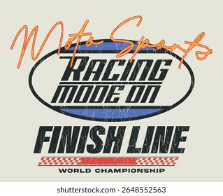 Vintage typography car motor race slogan print with retro racing elements for graphic tee t shirt or poster card - Vector