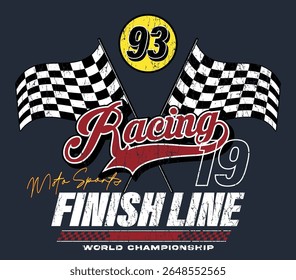 Vintage typography car motor race slogan print with retro racing elements for graphic tee t shirt or poster card - Vector