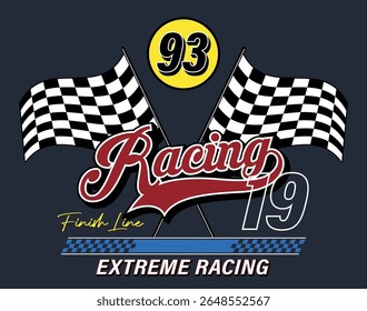 Vintage typography car motor race slogan print with retro racing elements for graphic tee t shirt or poster card - Vector