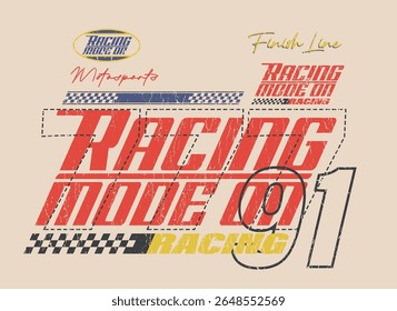 Vintage typography car motor race slogan print with retro racing elements for graphic tee t shirt or poster card - Vector