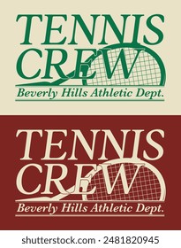 Vintage typography college sporty athletic los angeles beverly hills sport tennis club slogan print with racket and ball illustration for graphic tee t shirt or sweatshirt hoodie - Vector