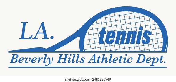 Vintage typography college sporty athletic los angeles beverly hills sport tennis club slogan print with racket and ball illustration for graphic tee t shirt or sweatshirt hoodie - Vector