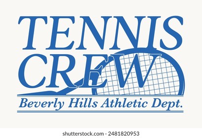 Vintage typography college sporty athletic los angeles beverly hills sport tennis club slogan print with racket and ball illustration for graphic tee t shirt or sweatshirt hoodie - Vector