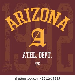 Vintage typography college varsity Arizona slogan print for graphic tee t shirt or sweatshirt - Vector
