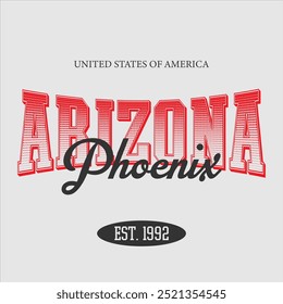 Vintage typography college varsity Arizona - Phoenix print for graphic tee t shirt or sweatshirt - Vector