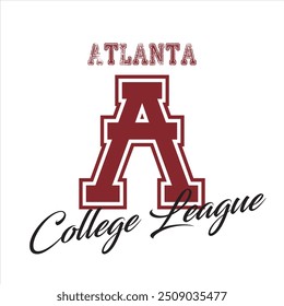 Vintage typography college varsity Atlanta college league slogan print for graphic tee t shirt or sweatshirt - Vector