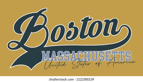 Vintage typography college varsity boston massachusetts usa slogan print for graphic tee t shirt or swaetshirt - Vector