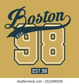 Vintage typography college varsity boston usa slogan print for graphic tee t shirt or swaetshirt - Vector