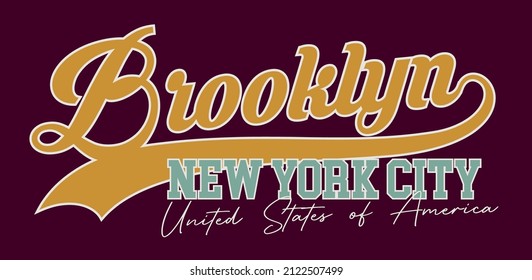 Vintage typography college varsity brooklyn new york city usa slogan print for graphic tee t shirt or swaetshirt - Vector