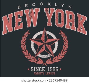 Vintage typography college varsity brooklyn new york slogan print with grunge effect for graphic tee t shirt or sweatshirt - Vector - Shutterstock ID 2269549489