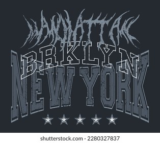 Vintage typography college varsity brooklyn new york manhattan slogan print with gothic font text for graphic tee t shirt or sweatshirt - Vector