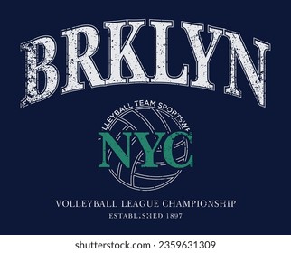 Típografía vintage universidad varsity voleyball sport liague champigones slogan print con efecto grunge para camiseta gráfica o capucha de sudadera - Vector