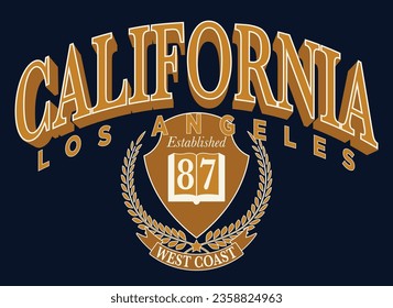 Vintage typography college varsity california state los angeles west coast slogan print with grunge effect for graphic tee t shirt or sweatshirt hoodie - Vector