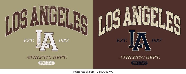 Típografía vintage varsity California Los Angeles Athletic Department slogan print for graphic tshirt o sweatshirt hoodie - Vector