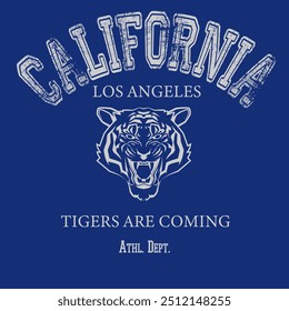 Vintage typography college varsity California - Tigers estão chegando slogan print para camiseta ou moletom - Vetor