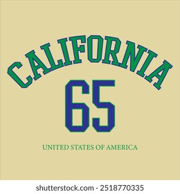 Vintage typography college varsity California slogan print for graphic tee t shirt or sweatshirt - Vector