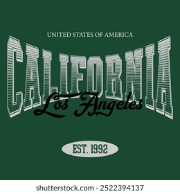 Vintage typography college varsity California - impressão slogan de Los Angeles para camiseta ou moletom gráfico - Vetor