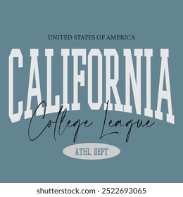 Vintage typography college varsity California college league slogan print for graphic tee t shirt or sweatshirt - Vector