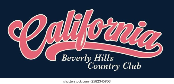 Vintage typography college varsity california state retro beverly hills country club slogan print for graphic tee t shirt or sweatshirt hoodie - Vector