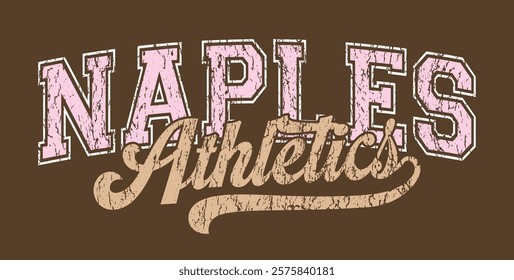 Vintage typography college varsity city athletics slogan print with calligraphy text swoosh for graphic tee t shirt or sweatshirt hoodie - Vector