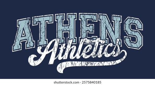 Vintage typography college varsity city athletics slogan print with calligraphy text swoosh for graphic tee t shirt or sweatshirt hoodie - Vector