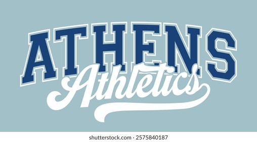 Vintage typography college varsity city athletics slogan print with calligraphy text swoosh for graphic tee t shirt or sweatshirt hoodie - Vector