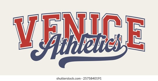 Vintage typography college varsity city athletics slogan print with calligraphy text swoosh for graphic tee t shirt or sweatshirt hoodie - Vector