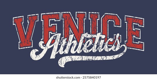 Vintage typography college varsity city athletics slogan print with calligraphy text swoosh for graphic tee t shirt or sweatshirt hoodie - Vector