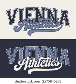 Vintage typography college varsity city athletics slogan print with calligraphy text swoosh for graphic tee t shirt or sweatshirt hoodie - Vector