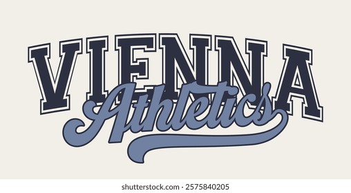 Vintage typography college varsity city athletics slogan print with calligraphy text swoosh for graphic tee t shirt or sweatshirt hoodie - Vector