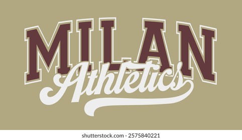 Vintage typography college varsity city athletics slogan print with calligraphy text swoosh for graphic tee t shirt or sweatshirt hoodie - Vector