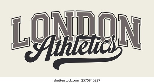 Vintage typography college varsity city athletics slogan print with calligraphy text swoosh for graphic tee t shirt or sweatshirt hoodie - Vector