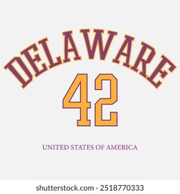 Vintage typography college varsity Delaware slogan print for graphic tee t shirt or sweatshirt - Vector