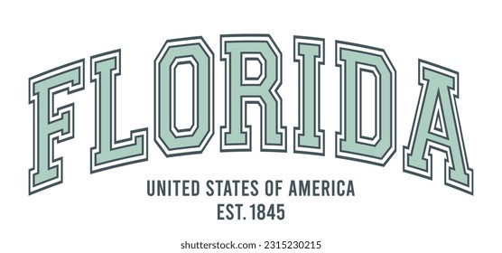 Vintage typography college varsity florida united states of america slogan print for graphic tee t shirt or sweatshirt - Vector