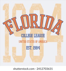 Vintage typography college varsity Florida united states of america slogan print for graphic tee t shirt or sweatshirt - Vector